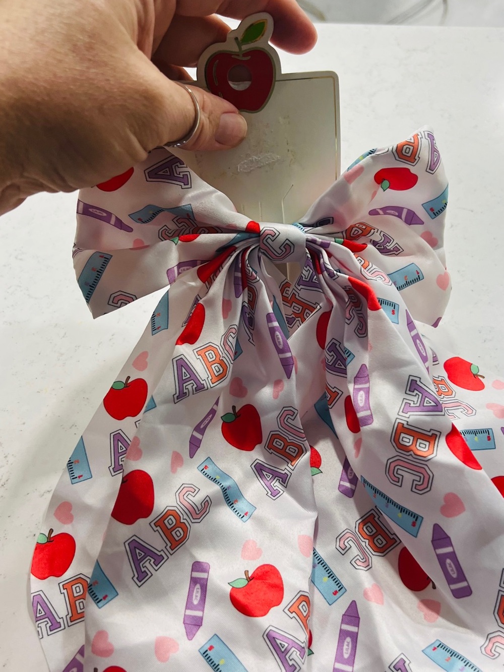 School-Themed Hair Bow Scarf with ABC Print